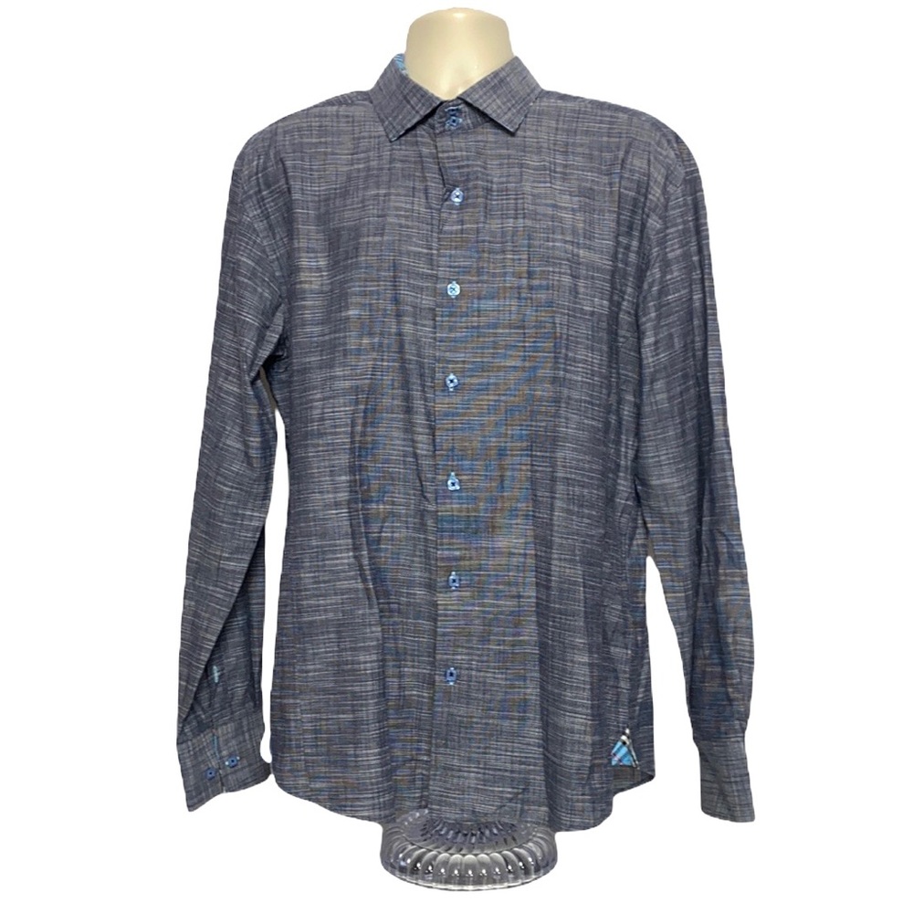 Bespoke Men’s Blue Grey Button-Down Collar Long Sleeve Shirt XXL